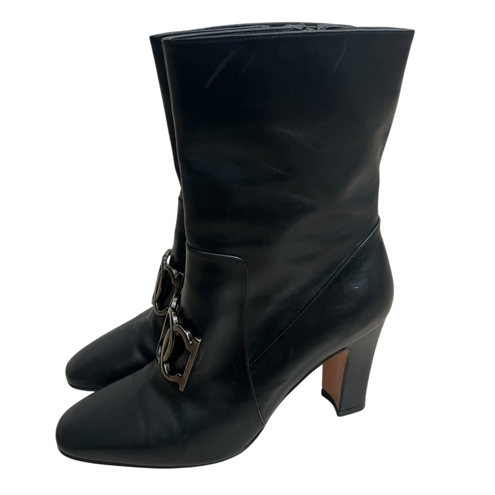 Salvatore Ferragamo Gancini Leather Mid-Calf Boots Black Size 6C | Designer - Picture 4 of 11